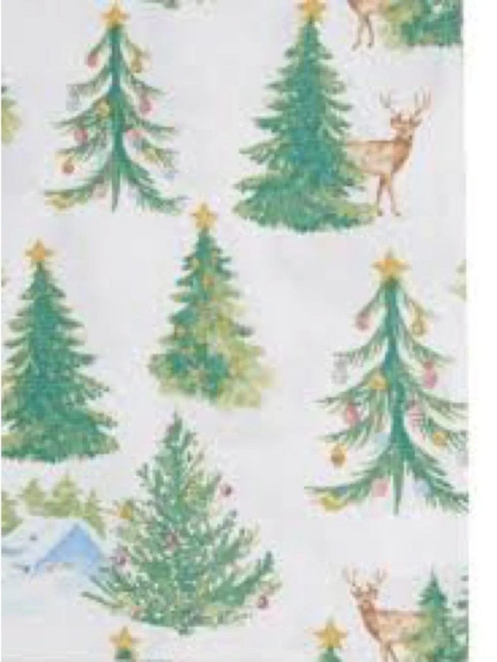 Festive Holiday Cotton Tablecloth with Green Tree, Reindeer and Cabin design